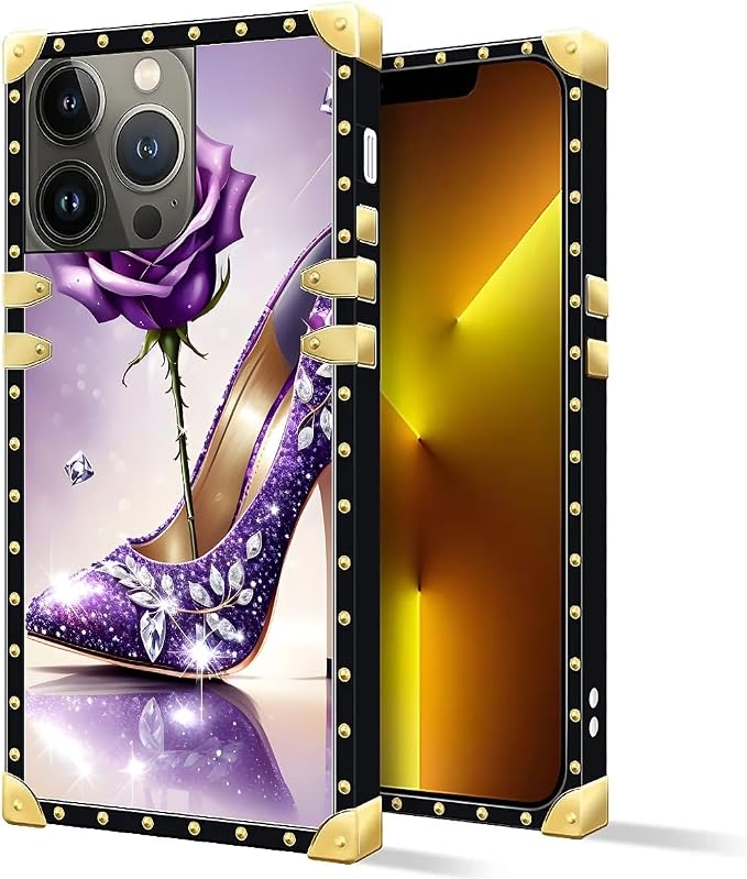 Compatible with iPhone 13 Pro Case, High Heeled Purple Diamond Rose Luxury - Image 2
