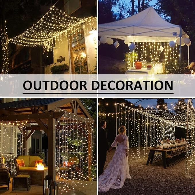 Solhice LED Curtain Lights Outdoor 12ft x10ft, 360 LED Plug in Hanging String - Image 4
