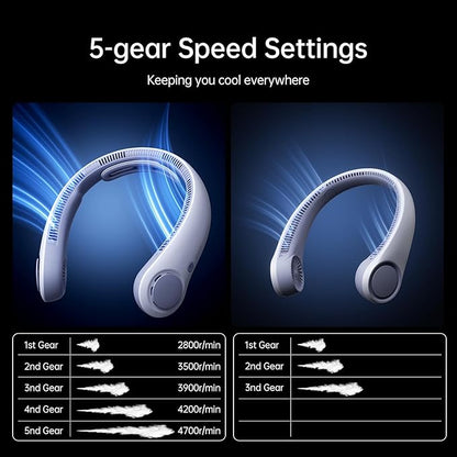 JISULIFE Portable Neck Fan Upgraded, Neckbrace Personal Hands Free, 5 Speed - Image 5