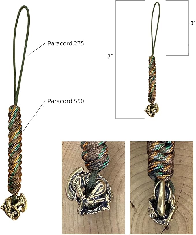 Handmade Lanyards with Brass Beads – Paracord 550 Survival Gear Leash - Image 3