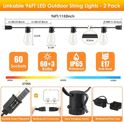 Larkvue 192FT LED Outdoor String Lights, Patio Lights - Image 3