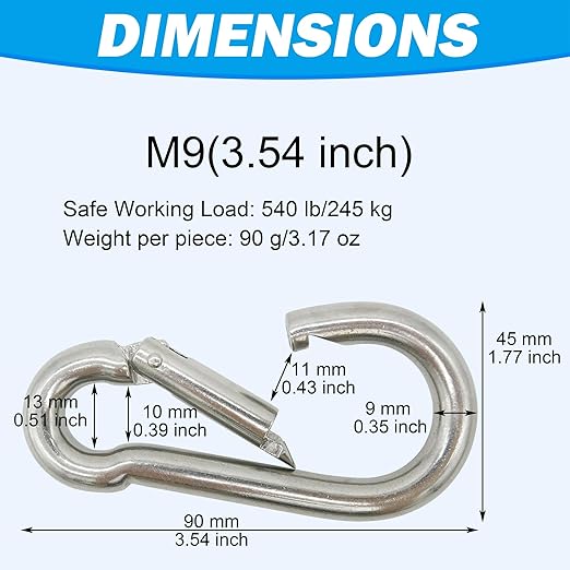 304 Stainless Steel Carabiners -3.54 inch Heavy Duty, Durable & Rust-Free Clips - Image 3
