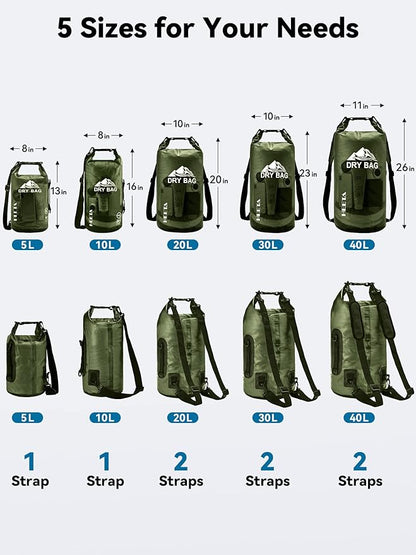 HEETA Dry Bag Waterproof for Women Men, 5L/10L/20L/30L/40L Roll Top Lightweight - Image 2