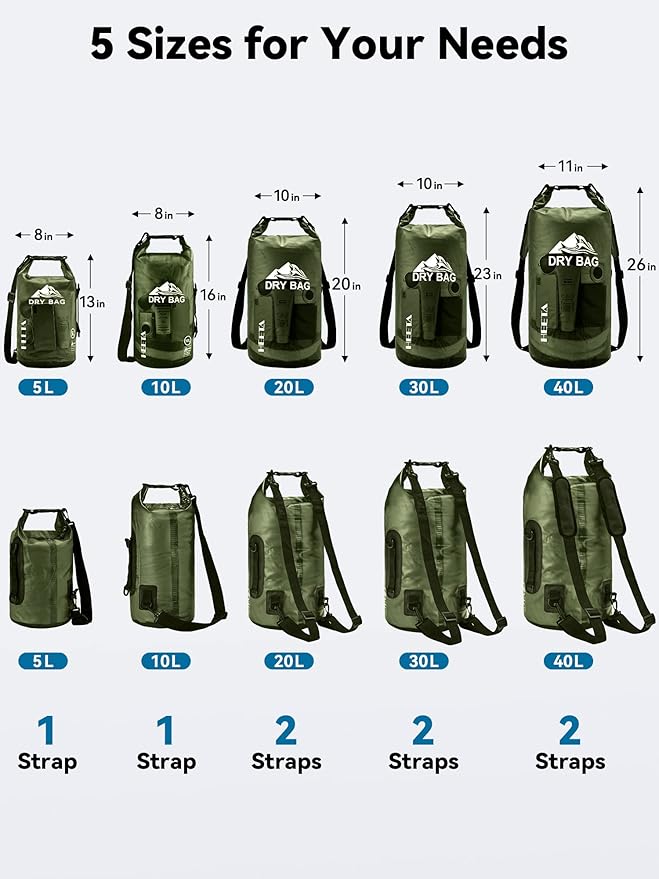 HEETA Dry Bag Waterproof for Women Men, 5L/10L/20L/30L/40L Roll Top Lightweight - Image 2