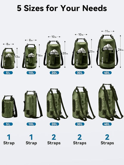 HEETA Dry Bag Waterproof for Women Men, 5L/10L/20L/30L/40L Roll Top Lightweight - Image 2