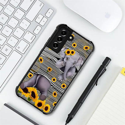for Samsung Galaxy S21 FE Case, Cute Little Elephant Sunflower White Line Art - Image 7