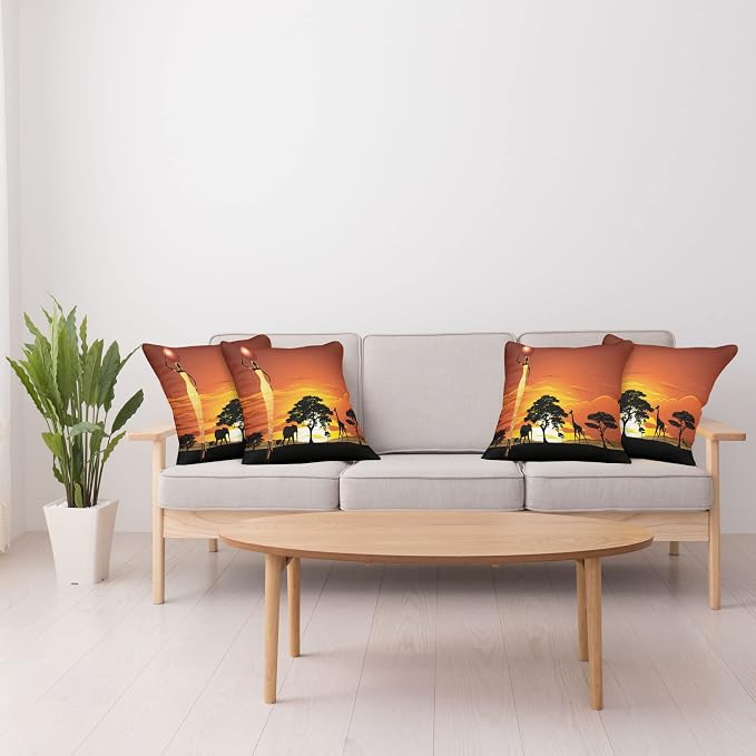 Ambesonne Elephant Throw Pillow Cushion Case Pack of 4, Woman and Wild Landscape - Image 4