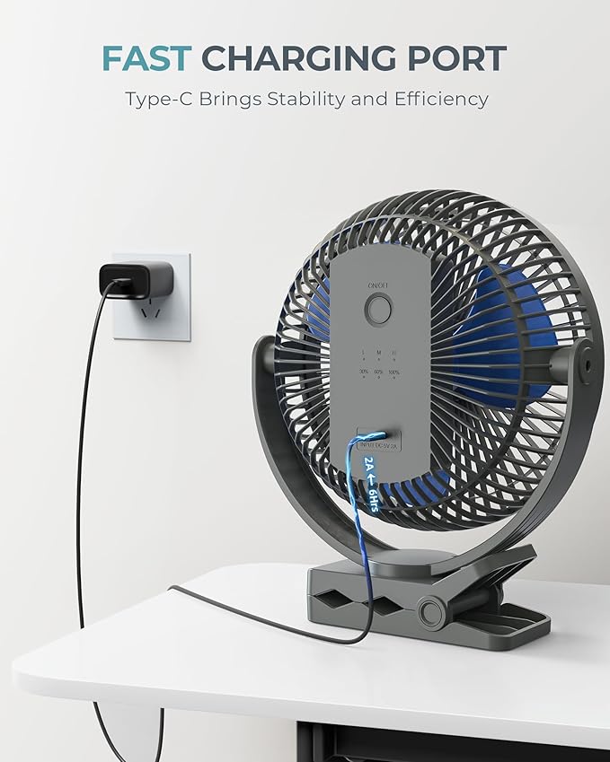 xasla 10000mAh Portable Rechargeable Clip on Fan, 8-inch Battery Operated - Image 6