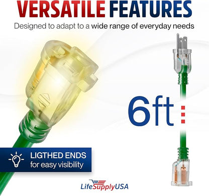 6ft Outdoor/Indoor Extension Cord 16/3 Gauge Heavy Duty 3 Prong SJTW, Waterproof - Image 6