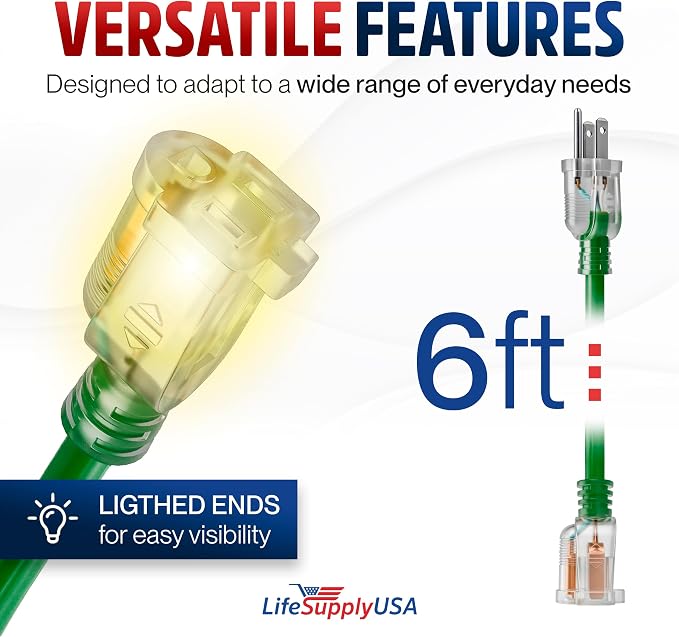 6ft Outdoor/Indoor Extension Cord 12/3 Gauge Extra Heavy Duty 3 Prong SJTW - Image 6