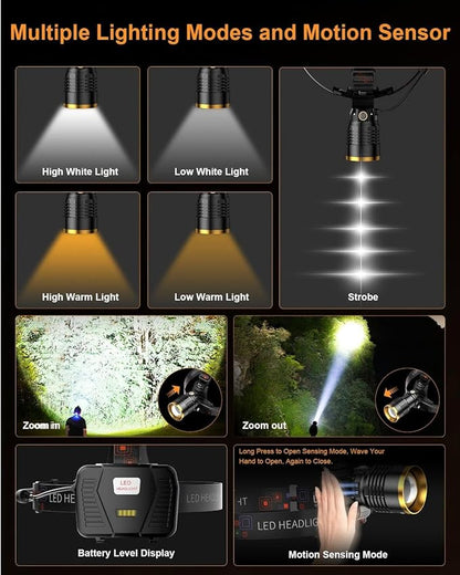 SKYFIRE Rechargeable Headlamp Motion Sensor, LED Super Bright Head lamp - Image 4