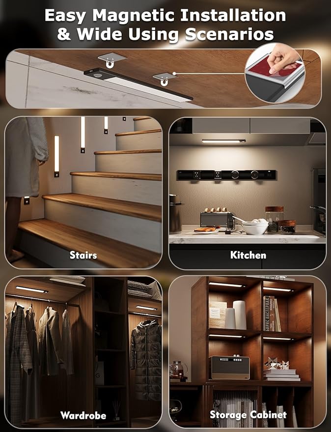 12" Ultra-Thin Under Cabinet Lighting Wireless, Aluminum Alloy Under Counter - Image 6