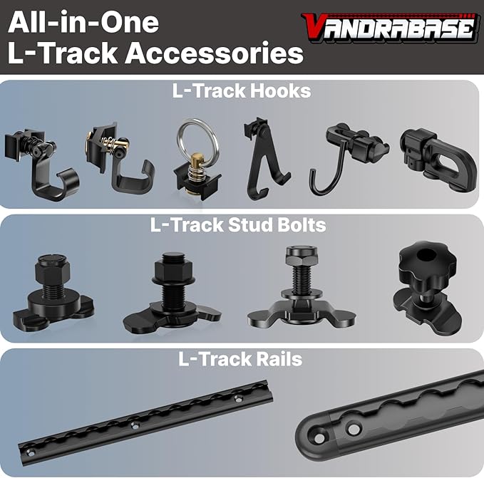 4 Pack L Track Hooks with Single Stud Fitting, Spring-Loaded Adjustable Gear - Image 6