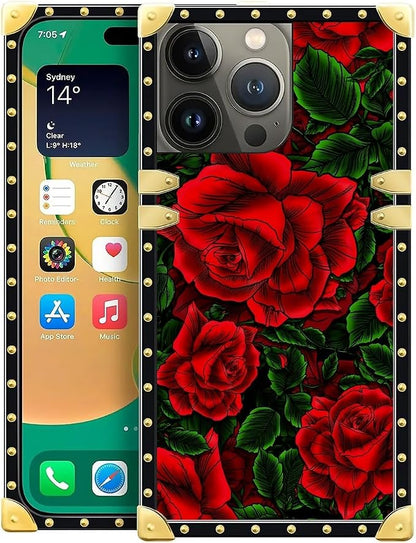 Compatible with iPhone 14 Pro Max Case, Vector Red Rose Green Leaf Luxury by Unknown