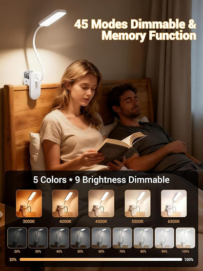 Clip on Lamp, 9 Brightness+5 Color Clamp Light, 4000mAh Battery Rechargeable - Image 2