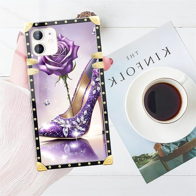 Compatible with iPhone 11 Case, High Heeled Purple Diamond Rose Luxury Golden - Image 7