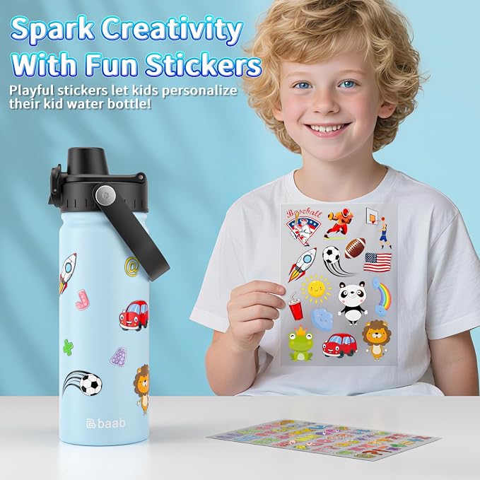 baab 18oz Kids Water Bottle, Insulated Kids Water Bottle - Image 5