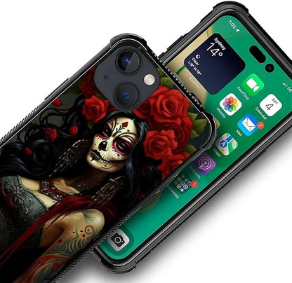 for iPhone 13 Case, Day of The Dead Halloween Woman Pattern Graphic Design Girl - Image 3