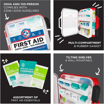 Be Smart Get Prepared First Aid Kit Hard Red Case 326 Pieces Exceeds OSHA and - Image 4