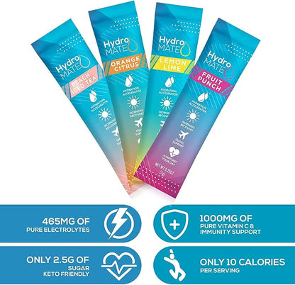 HydroMATE Electrolyte Powder Variety Pack Bulk Hydration Packets Low Sugar 90 - Image 7