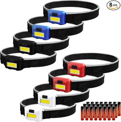 8 Pack Led Headlamp for Adults and Kids, 1.1oz/31g COB Flood Light Ultra Bright by VAASEE