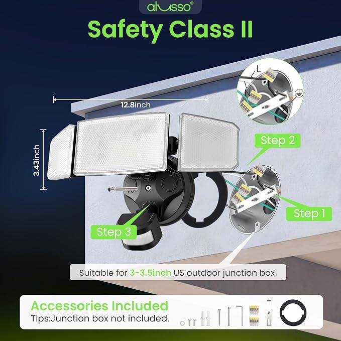 ALUSSO Motion Sensor Outdoor Lights Hardwired, Flood Lights Outdoor 120V - Image 8
