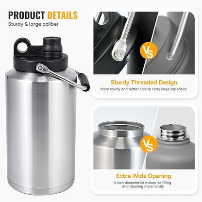 Insulated Gallon Jug with Handle, One Gallon, 128oz Stainless Steel, Large - Image 5