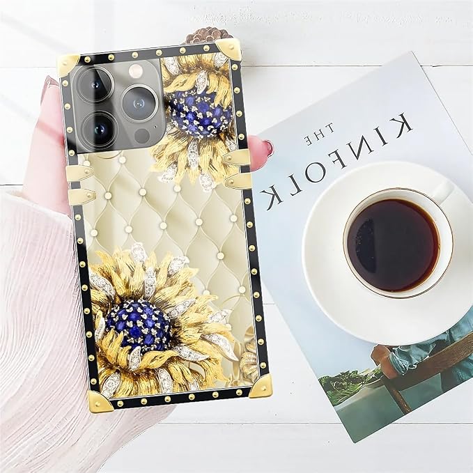 Compatible with iPhone 13 Pro Case, Sunflower Diamonds Leather Luxury Golden - Image 7