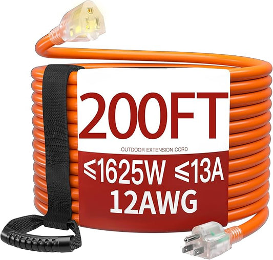 200 FT 12 Gauge Extension Cord Outdoor, Heavy Duty Weatherproof & Flame by Skrizcable