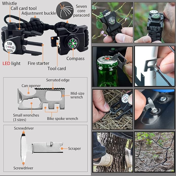 Survival Paracord Bracelet, Fire Starter, Waterproof SOS Light, Adjustable AK87 - Image 2