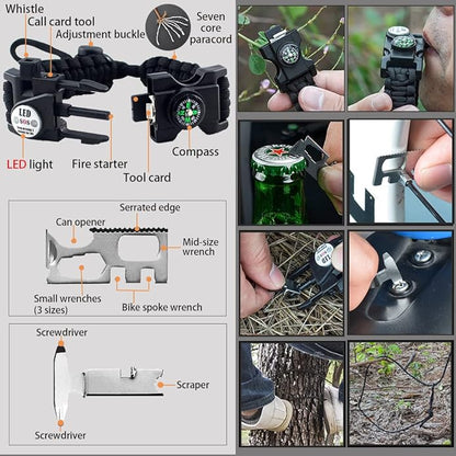 Survival Paracord Bracelet, Fire Starter, Waterproof SOS Light, Adjustable AK87 - Image 2