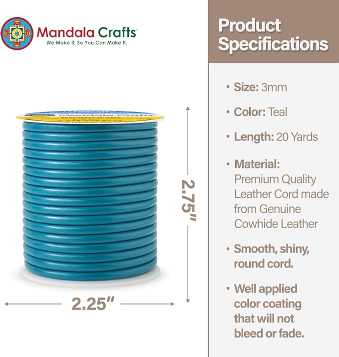Mandala Crafts Round Genuine Teal Leather Cord - Image 4