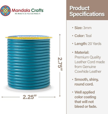 Mandala Crafts Round Genuine Teal Leather Cord - Image 4