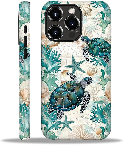 for iPhone 16 Pro Max Case, HH2 Ocean Sea Turtle Nautical Map Hybrid 2 Layer by Unknown