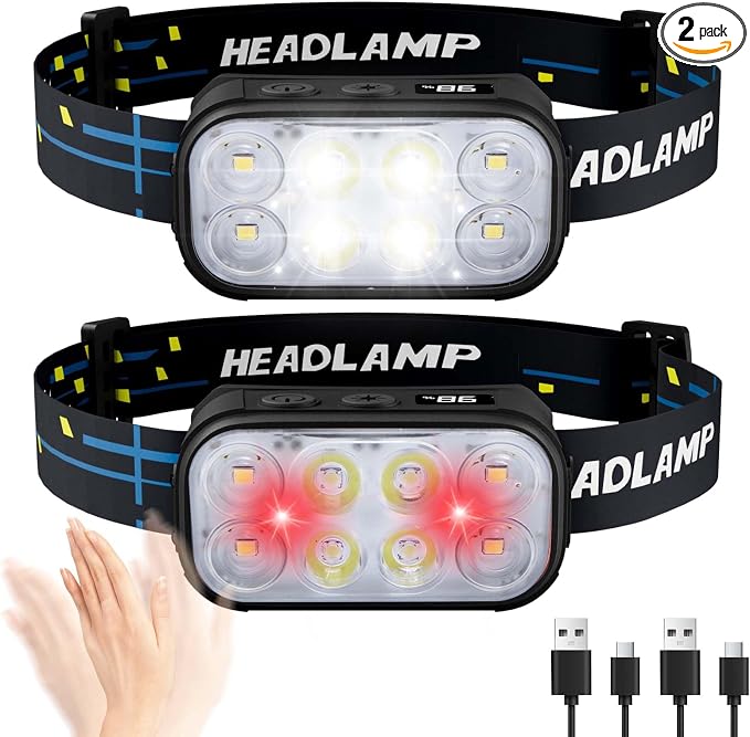 8 LED Headlight Rechargeable 2 Pack by PLUSINTO