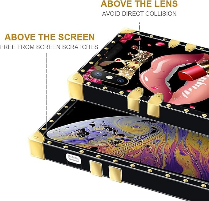 Compatible with iPhone Xs Max Case, Glitter Red Rose Queen Leopard Lipstick - Image 7