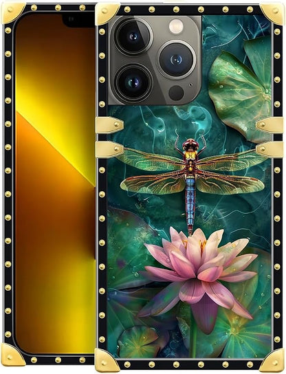 Compatible with iPhone 13 Pro Case, Colourful Dragonfly Pink Lily Pads Luxury by Unknown