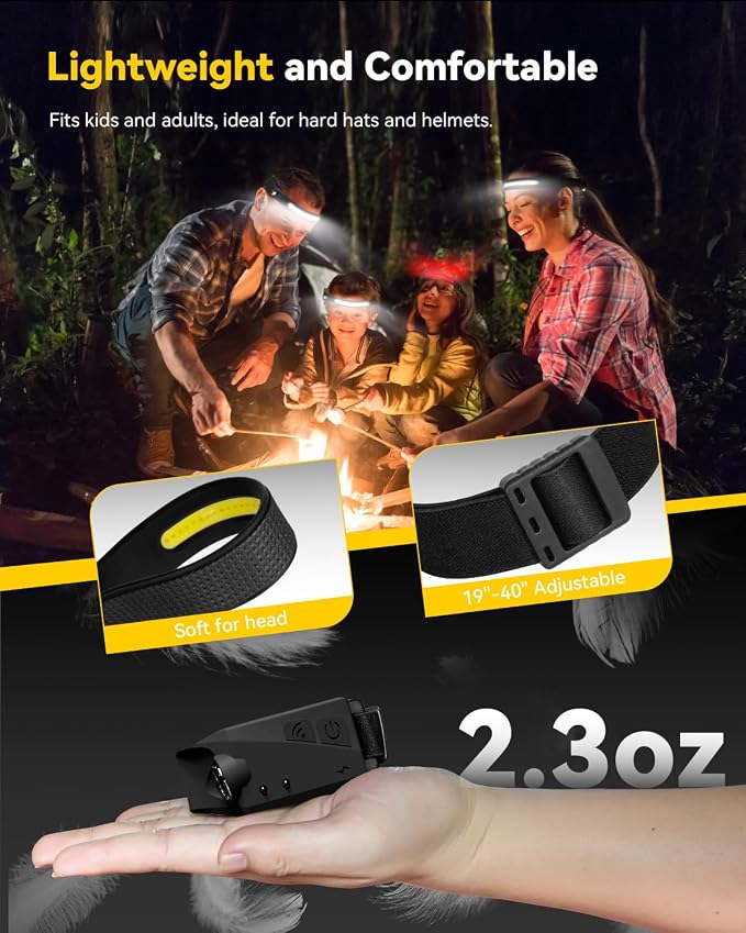 Headlamp Rechargeable 3 Pack, 230° Wide Beam Running Head Lamp Hands Free - Image 7