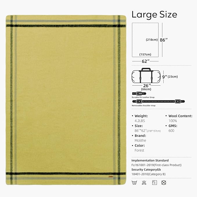 Molithe 100% Wool Blanket, Military Wool Blanket, Sporting Events, Survival Kits - Image 6