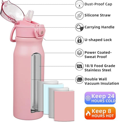 BJPKPK Water Bottle with Straw 25oz Insulated Water Bottles Reusable Stainless - Image 2