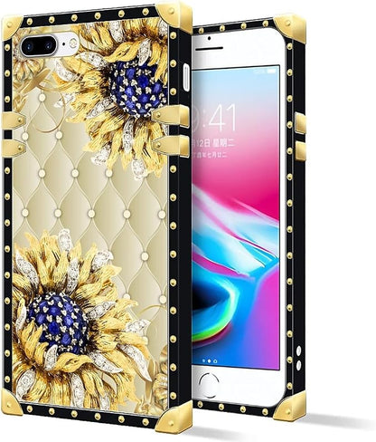 Compatible with iPhone 8 7 SE Case, Sunflower Diamonds Leather Luxury Golden by Unknown
