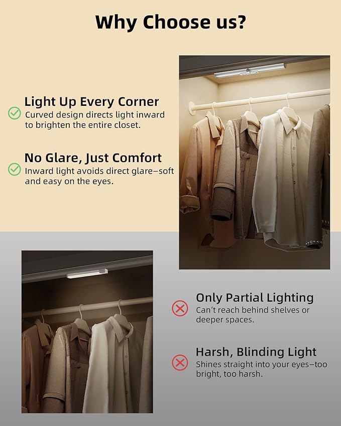 EZVALO 15-inch Motion Sensor Closet Lights, 3 Pack Rechargeable Cabinet Lights - Image 2