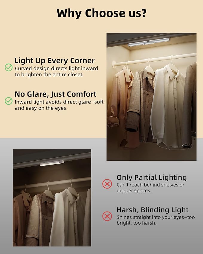 EZVALO 13-inch Motion Sensor Closet Light, LED Rechargeable Closet Light - Image 2