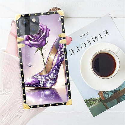 Compatible with iPhone 13 Case, High Heeled Purple Diamond Rose Luxury Golden - Image 7