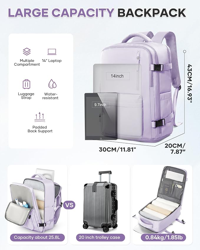 WONHOX Large Travel Backpack Carry on Flight Approved Laptop Work Business - Image 5