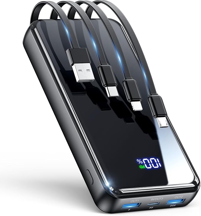 Portable Charger, 50000mAh Power Bank Built-in Cable, 22.5W PD USB C In & Out by YILANS