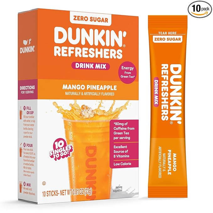 Dunkin’ Zero Sugar Refreshers Singles To Go! Powdered drink mix packets by SINGLESTOGO