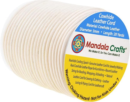 Mandala Crafts Round Genuine Cream Leather Cord by MandalaCrafts