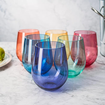 European Style Plastic Crystal Unbreakable Stemless Wine Glasses | Set of 6 | - Image 8