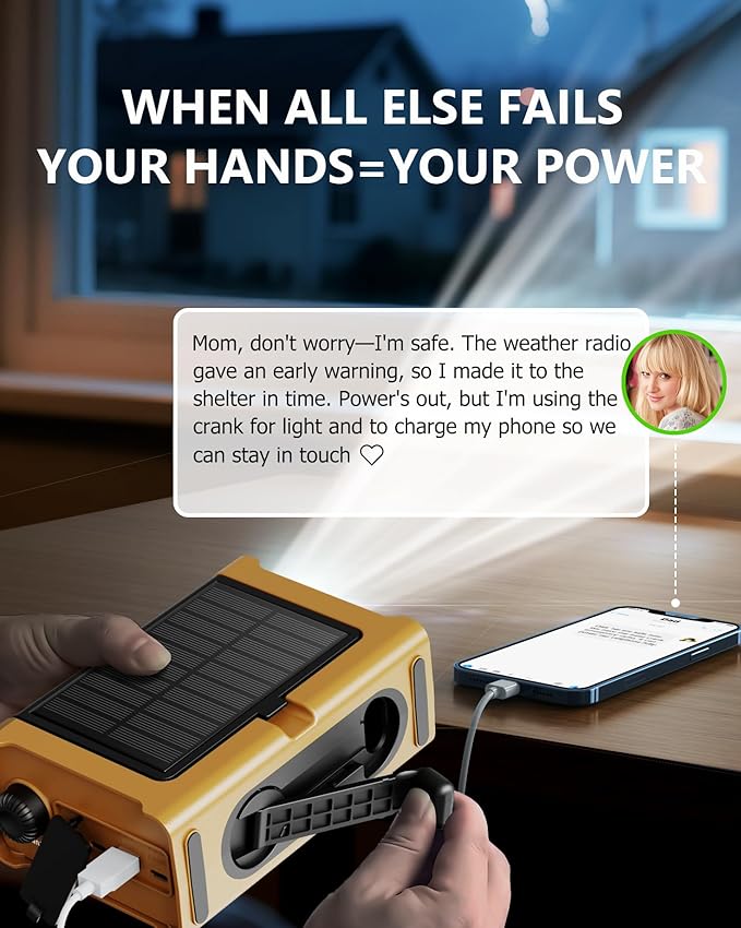 Emergency Weather Radio with Large Solar Panel, Efficient Hand Crank & Real - Image 3
